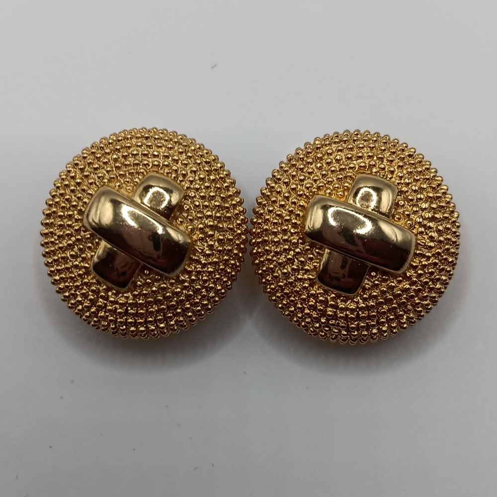 Erwin Pearl Vintage Textured X Gold -Tone Plated Clip-On Earrings Signed NOS